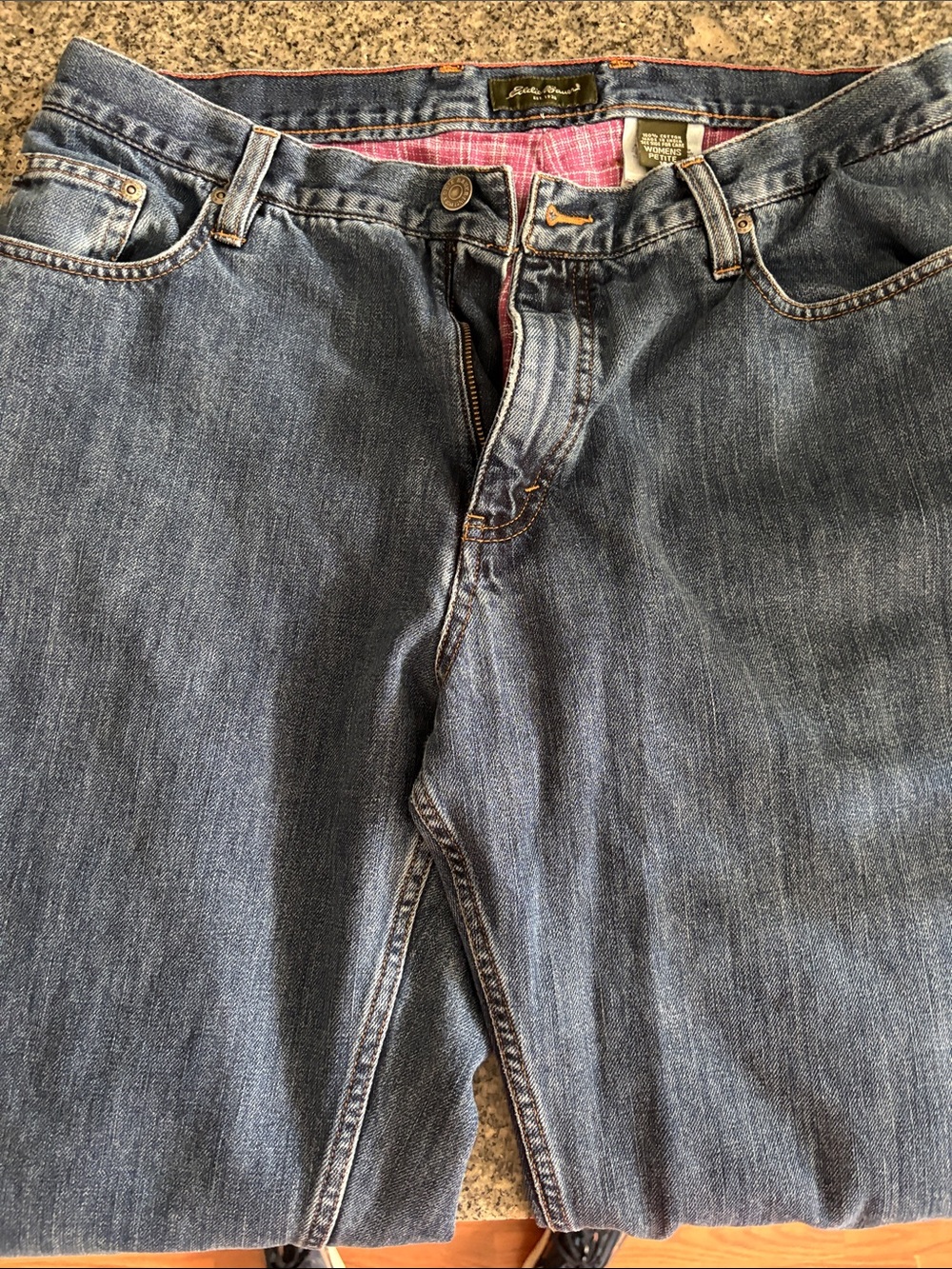 Eddie Bauer Blue Denim Petite Jeans with Orange Stitching